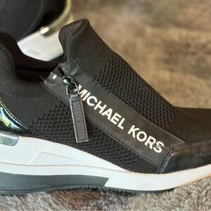 Michael Kors Black Mesh Sneakers with White Soles